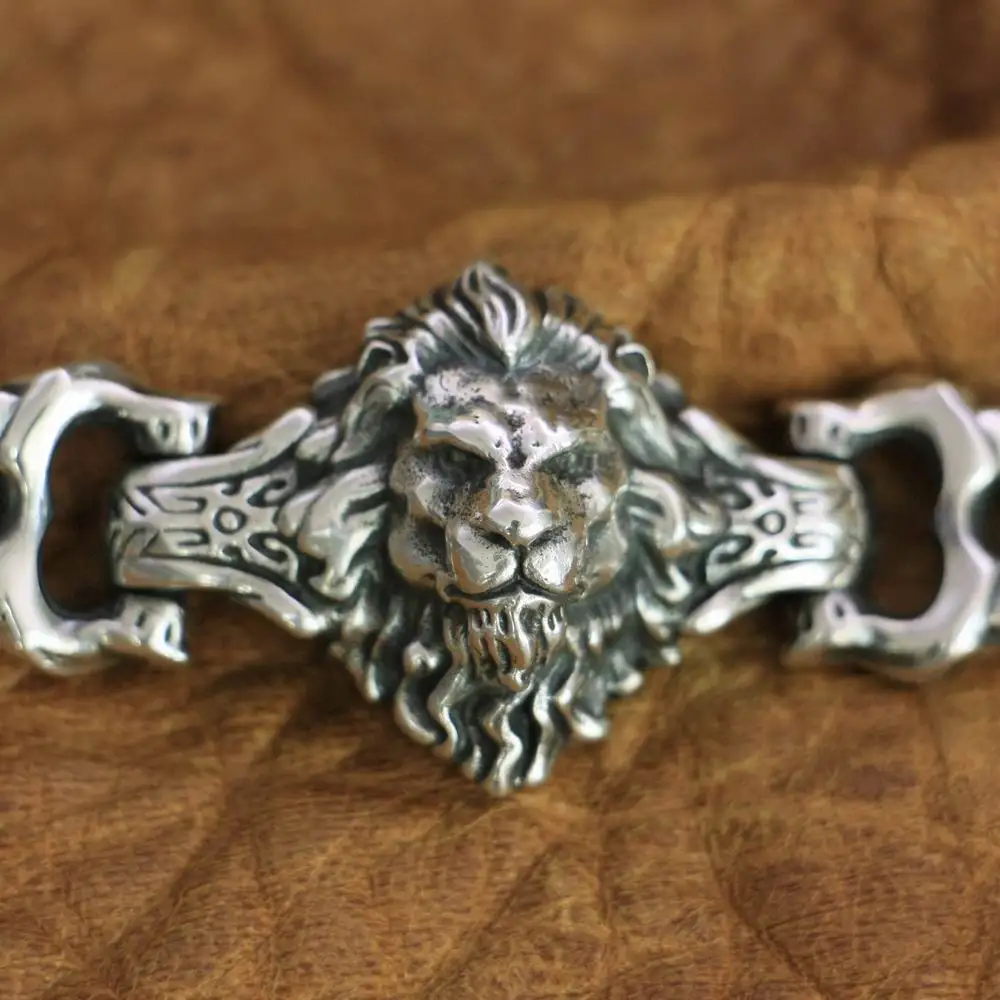 Высокая детальная цепь в виде льва 925 стерлингового серебра мужской байкер браслет в стиле "панк" TA146
