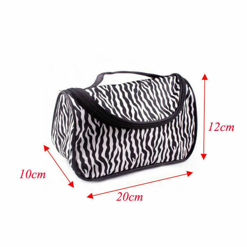 زيبرا نمط التجميل حقيبة الأسهم النساء كبيرة حقيبة مستحضرات تجميل التجميل حالة تخزين مقبض السفر المنظم