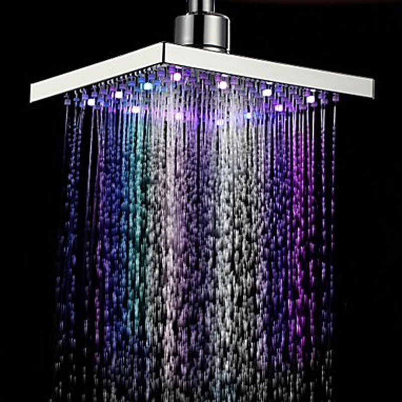 7 Colors Automatic Changing 8/"inch Round Top Shower Head Bathroom LED Light Rain