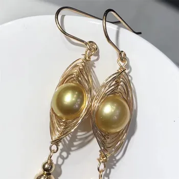 

hand made fine jewelry factory wholesale fashionable 14k gold wrap natural white pearl gemstone tassel pendant earring
