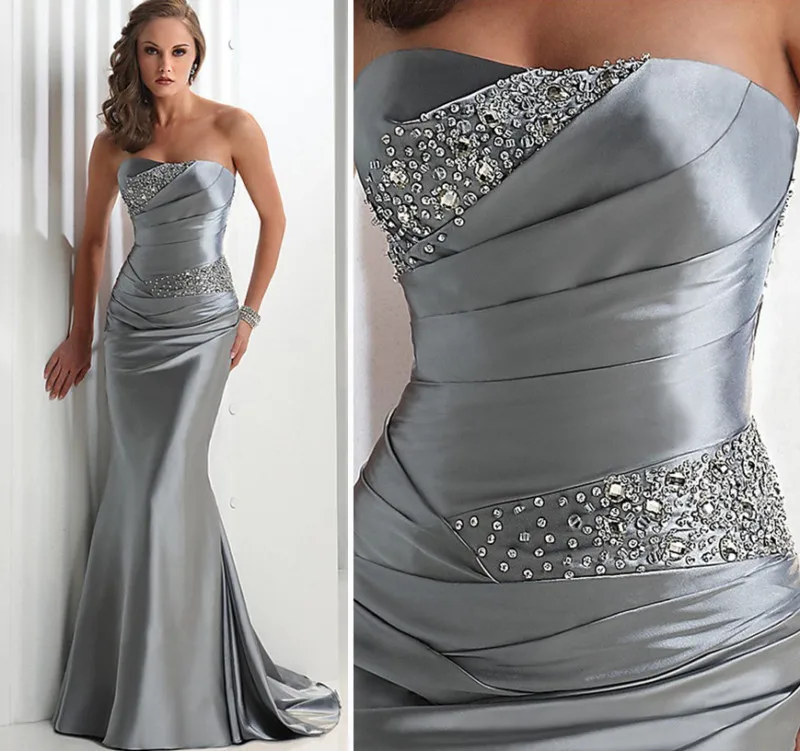 

Alexzendra Dark Gray Mermaid Prom Dresses 2019 Beads Pleats Long Evening Dress Plus Size Party Dress Custom Made