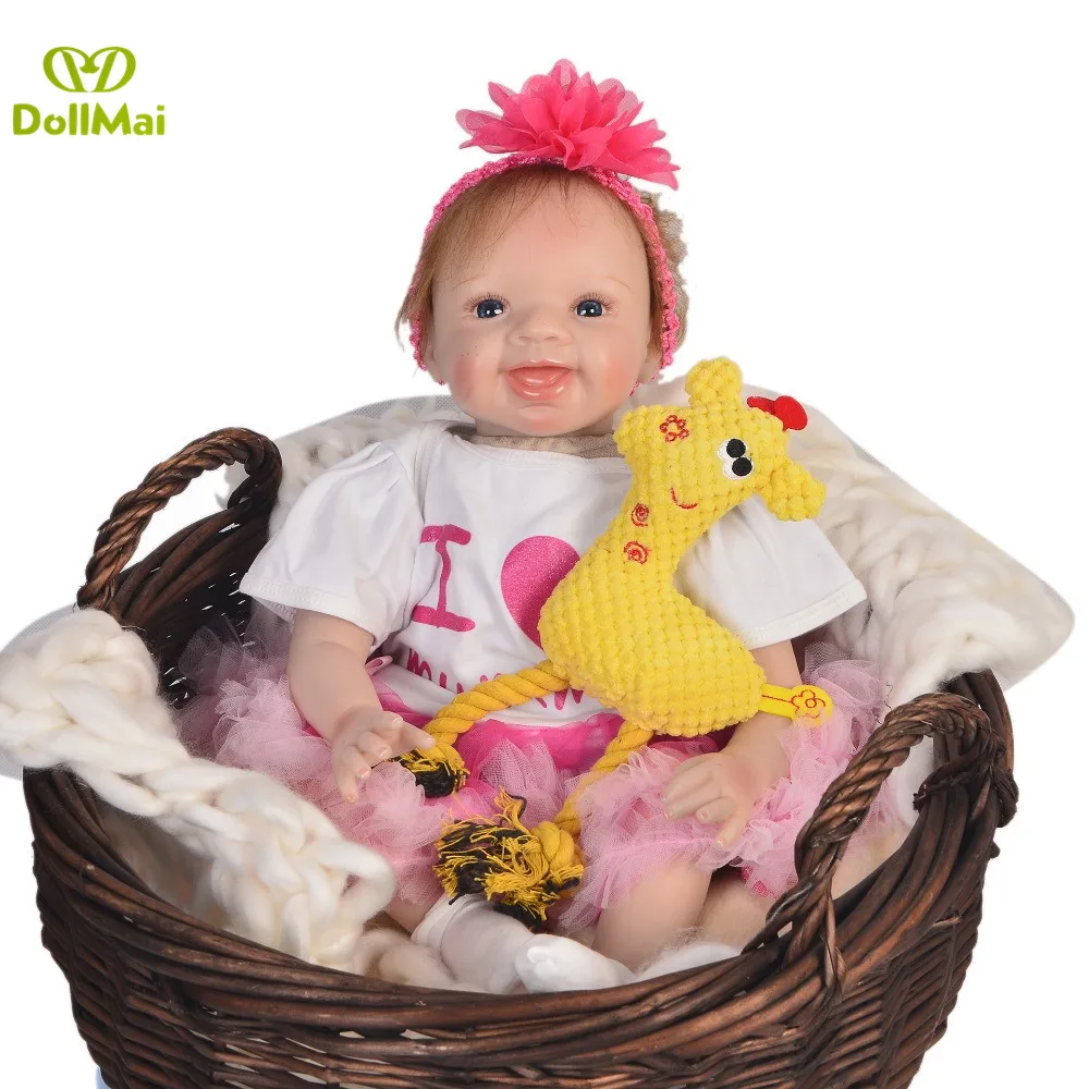 

Bebe Reborn Dolls 55cm silicone Reborn baby doll Girls toys real alive happy princess Boneca for Children Birthday Gift DOLLMAI