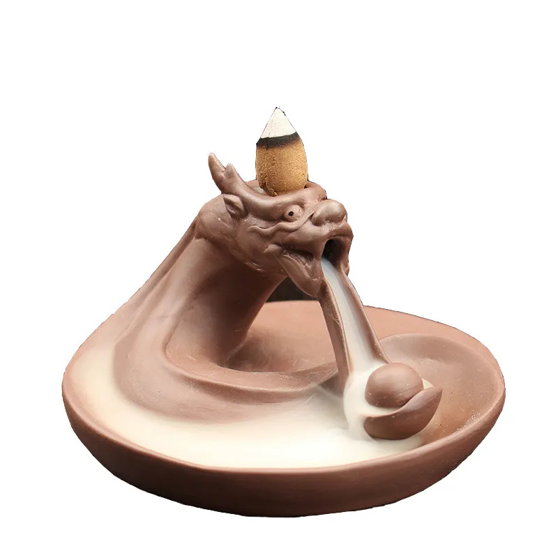 

Ceramic Backflow Incense Burner Creative Home Decor Dragon Incense Holder Censer with Crystal Ball E $