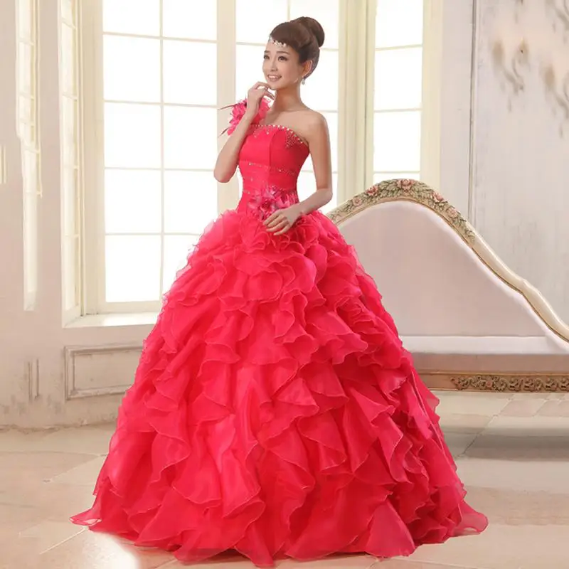 Do Dower, винтажное длинное бальное платье на одно плечо, бисероплетение, цветы, шнуровка, на заказ, бальное платье, платье L - Цвет: Rose red