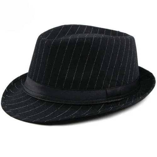 HT1516 Новая мода мужская фетровая шляпа Британский Стиль Полосатый Трилби шляпа классический ретро Дерби котелок джаз шляпа Повседневная Серый Черный фетровые шляпы - Цвет: Черный
