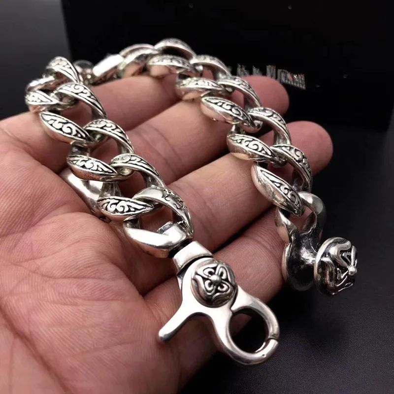 

103g 925 Sterling Silver Jewelry Make a Wish Bracelet Men Vintage S925 Solid Thai Silver Chain Pride Hand Bracelet
