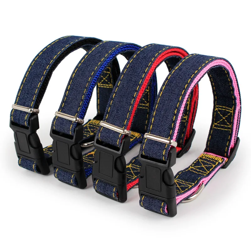 120cm Long Fashion Denim Nylon Small dog collar and leash set Puppy Dogs Harnesses Lead Set Rope Belt Adjustable Collar for Pets dog collar pet harness leash set pet harness set pet leash set