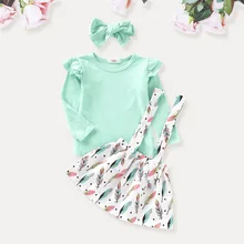 Комплекты одежды для маленьких девочек коллекция года, летний топ с летящими рукавами+ платье на бретелях+ повязка на голову, комплект детской одежды из 3 предметов, D20