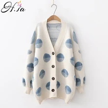 H. SA, Женский Длинный свитер и кардиганы, вязаные жакеты, Свитера больших размеров, пончо, на пуговицах, в горошек, свободные женские кардиганы, зима