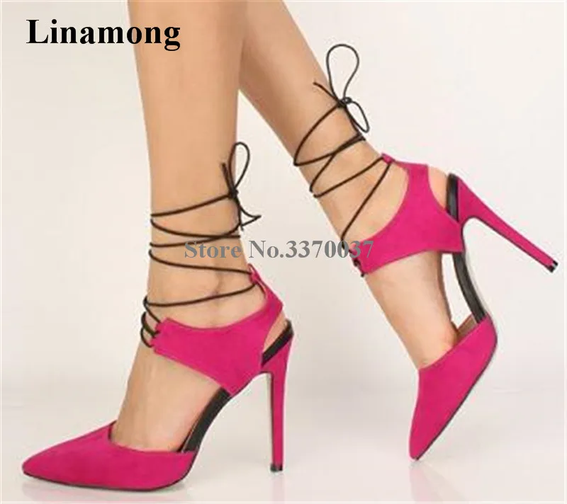 New Design Women Fashion Pointed Toe Suede Leather Stiletto : Buy New Fashion pink Suede Leather lace up