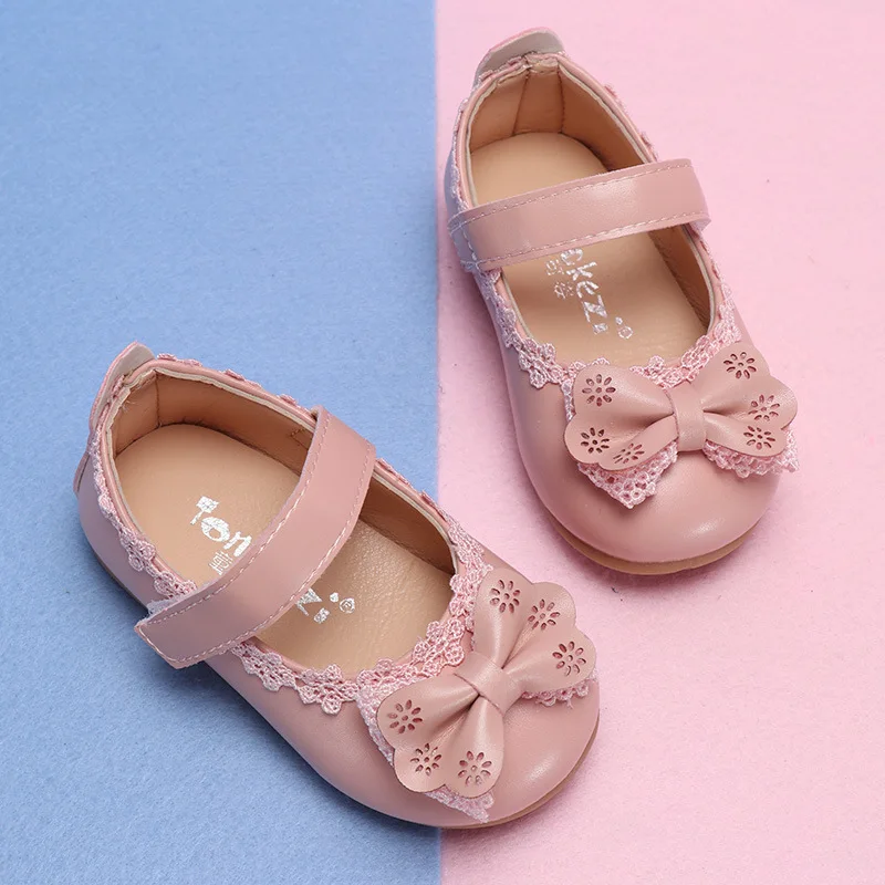 Обувь принцессы для девочек; нескользящая детская обувь; сандалии с бантом; Детские вечерние туфли; детская Свадебная обувь - Цвет: Pink