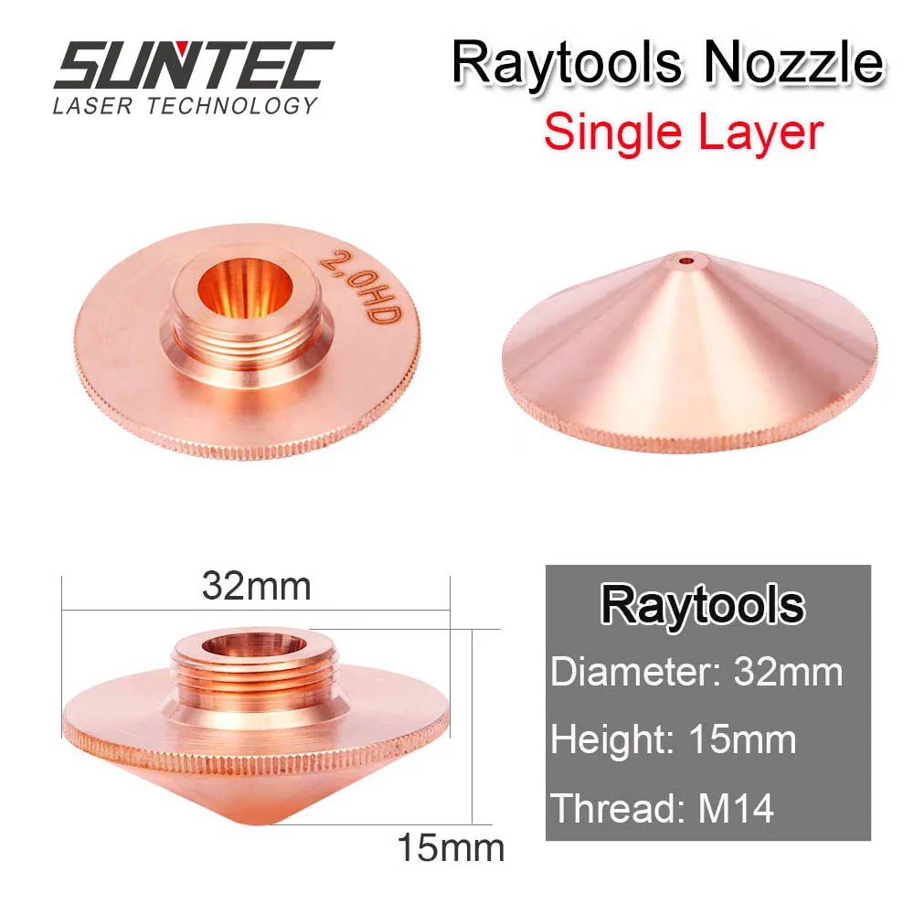 Get Suntec  laser nozzle Single Layers Dia.32mm Caliber 0.8-4.0HD for Raytools empower fiber laser cutting head Bodor 10pcs / lot