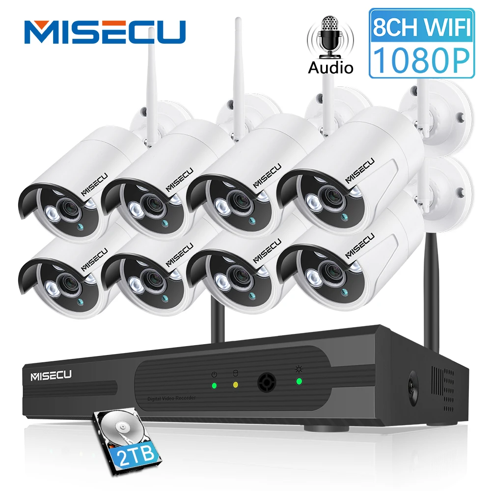 

MISECU 8CH CCTV System Wireless 1080P HD NVR 8PCS 2.0MP Wifi Security Camera Audio IR Outdoor Waterproof P2P Surveillance Kit