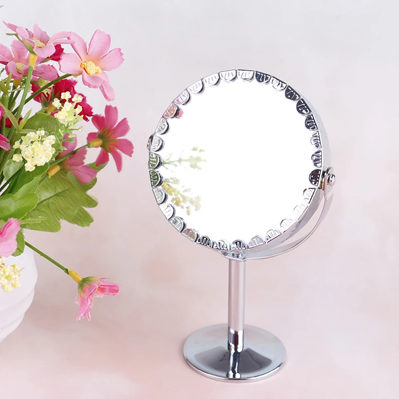 Circular Makeup Mirror Dual 2 Sided Round Shape LEDs Rotating Cosmetic Mirror Stand Magnifier Mirror