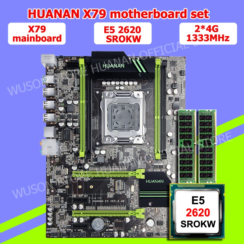 HUANAN V2.49 X79 motherboard CPU RAM combos Xeon E5 2620 SROKW CPU (2*4G)8G DDR3 RECC memorry all good tested 2 years warranty