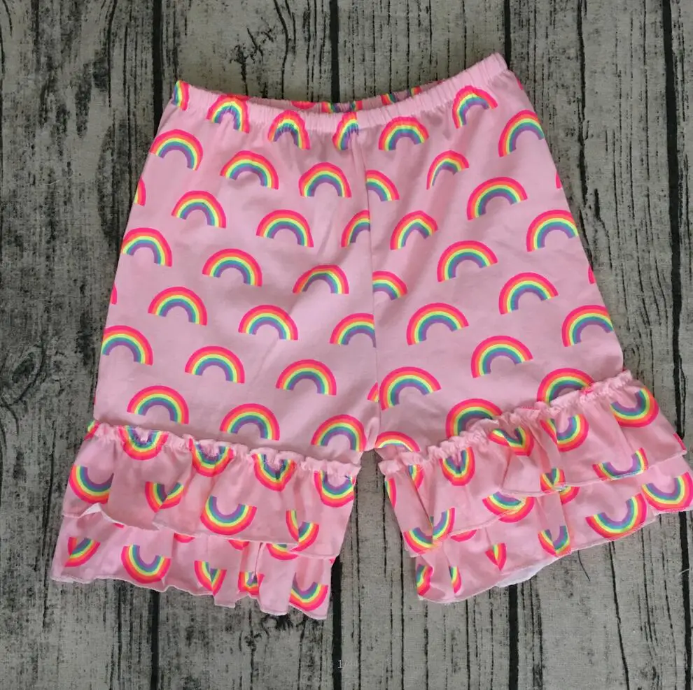 Lovely rainbow print Summer Baby Ruffle Shorts Girls cotton pants icing
