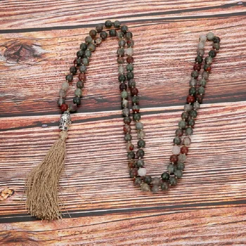 

Fashion Natural Matte Onyx Stone Beads Necklace Buddha Head Pendant 108 Mala Knotted Long Tassel Necklace for Yoga Meditation