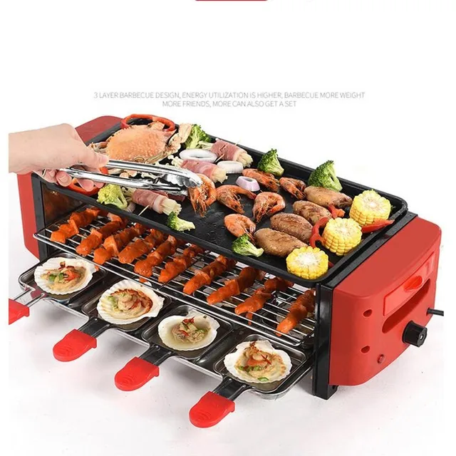 220V 3 Layers Electric Barbecue Grill Multifunction Big Capacity Electric Contact Grill BBQ Meat