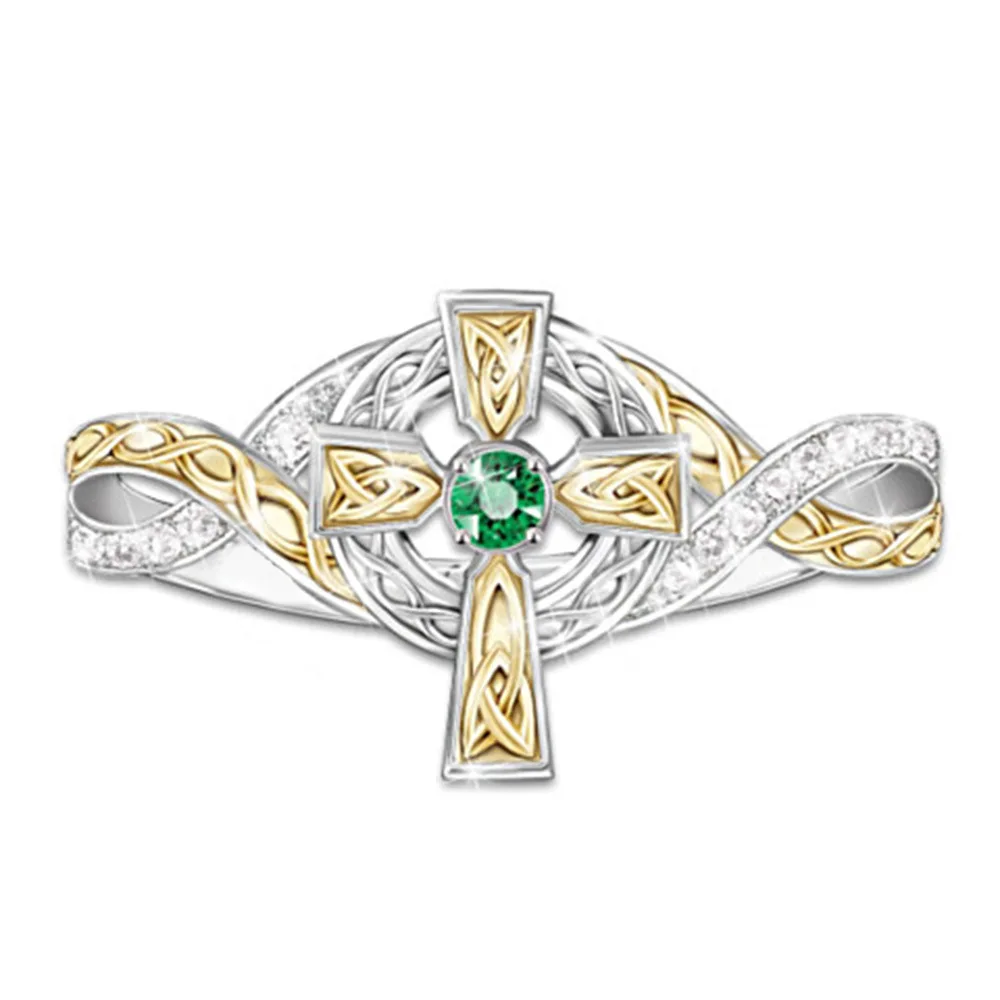 Роскошные двухцветные кольца Huitan с крестиком, вечерние кольца, аксессуары для церкви,, оптом, размеры 6-10