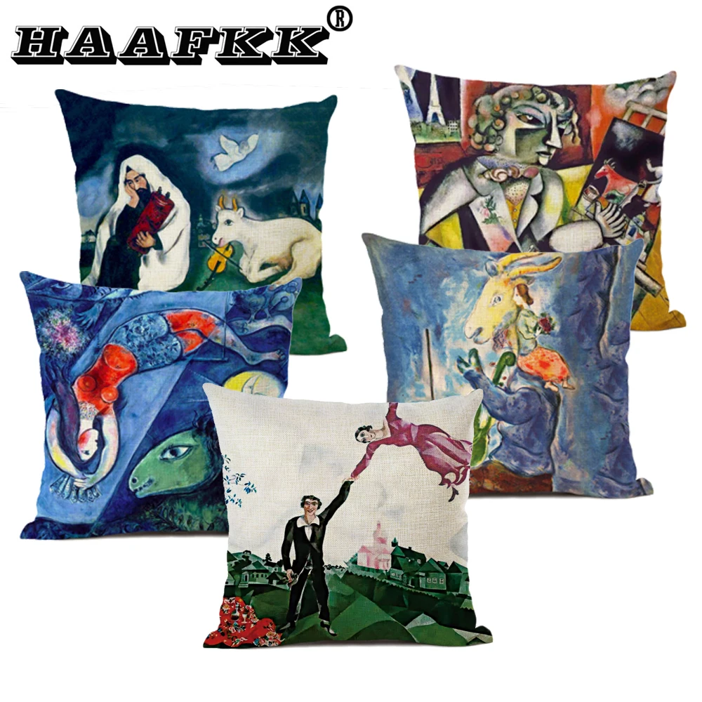 

Master Chagall Oil Painting Printed Linen Cushion Cover Decorative Office Home Throw Pillow Cover Almofada Cojines Coussin