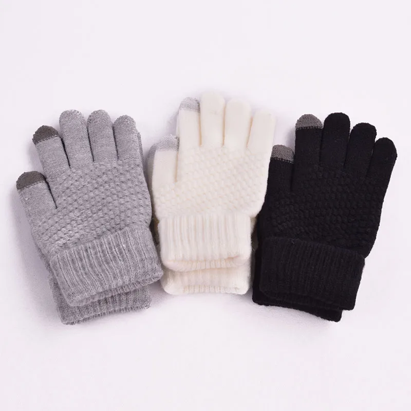 New Girls Boys Winter Gloves Touch Phone Screen Glove Girls Knitted Winter Warm Glove Solid Color Kids Gloves Mittens