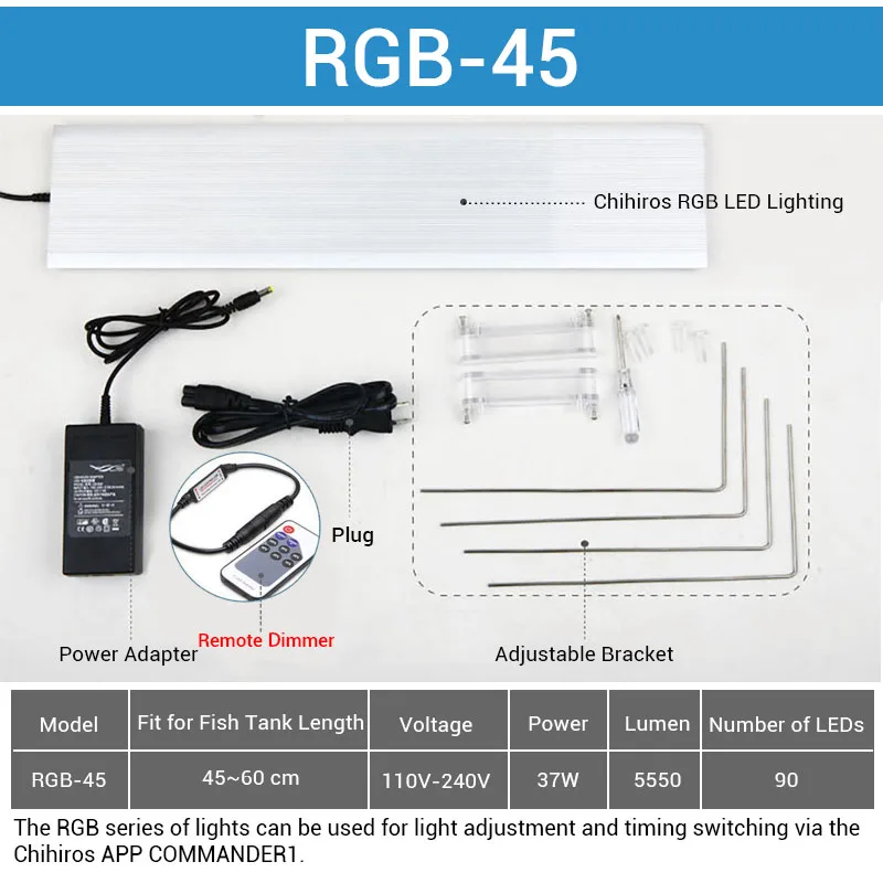 Chihiros RGB аквариум светодиодный светильник полный спектр светильник ing для водных растений яркость регулируемый костюм для 30 см до 80 см бак - Цвет: RGB45 Remote Dimmer