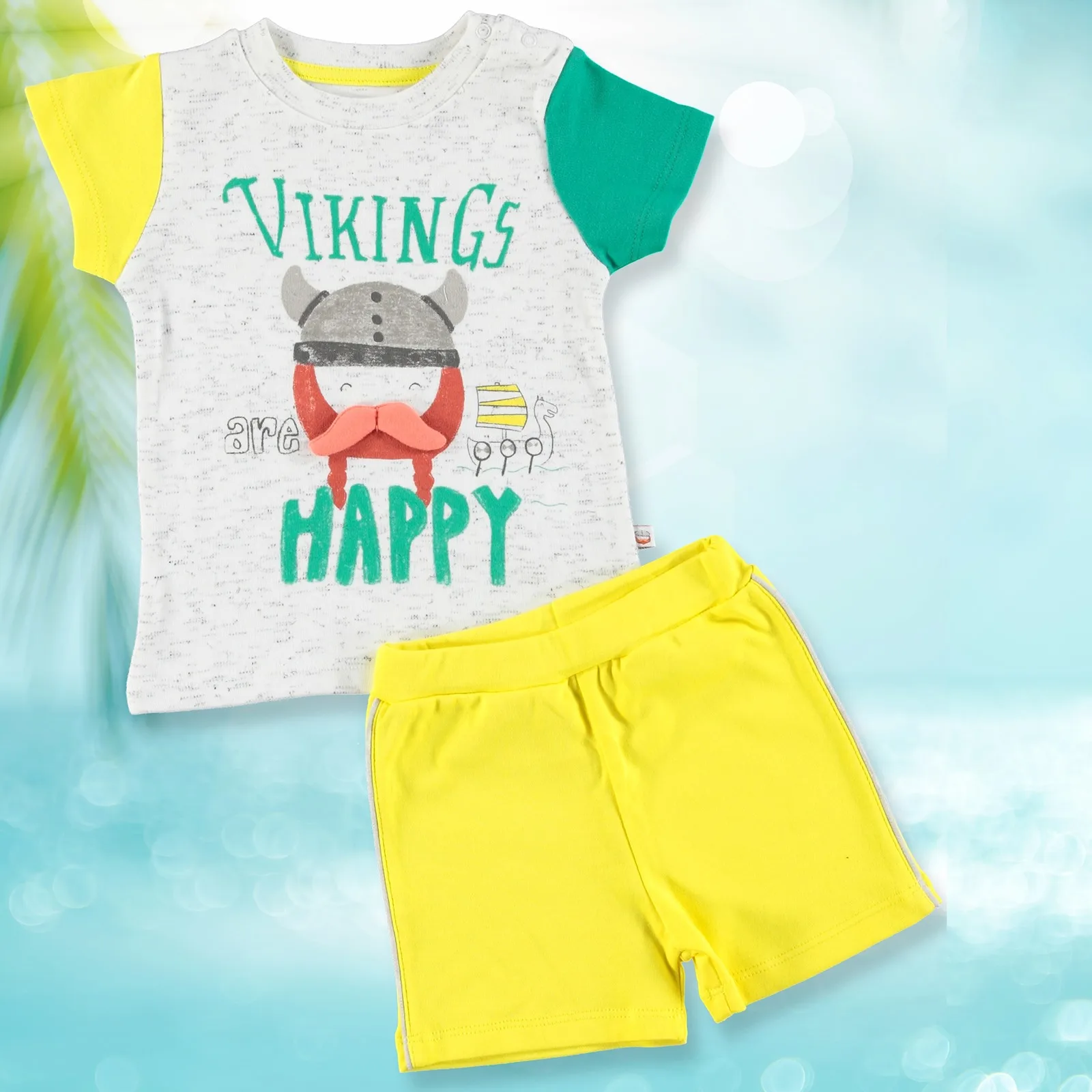 

ebebek Mymio Vikings Baby Boy İnterlock Happy Tshirt Short Set