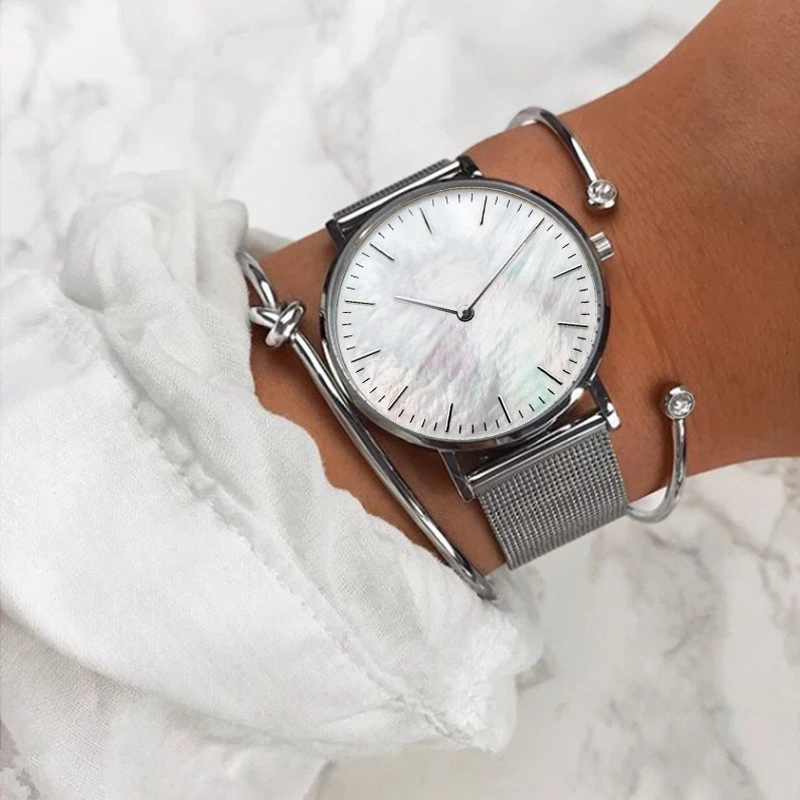 silver seashell watch