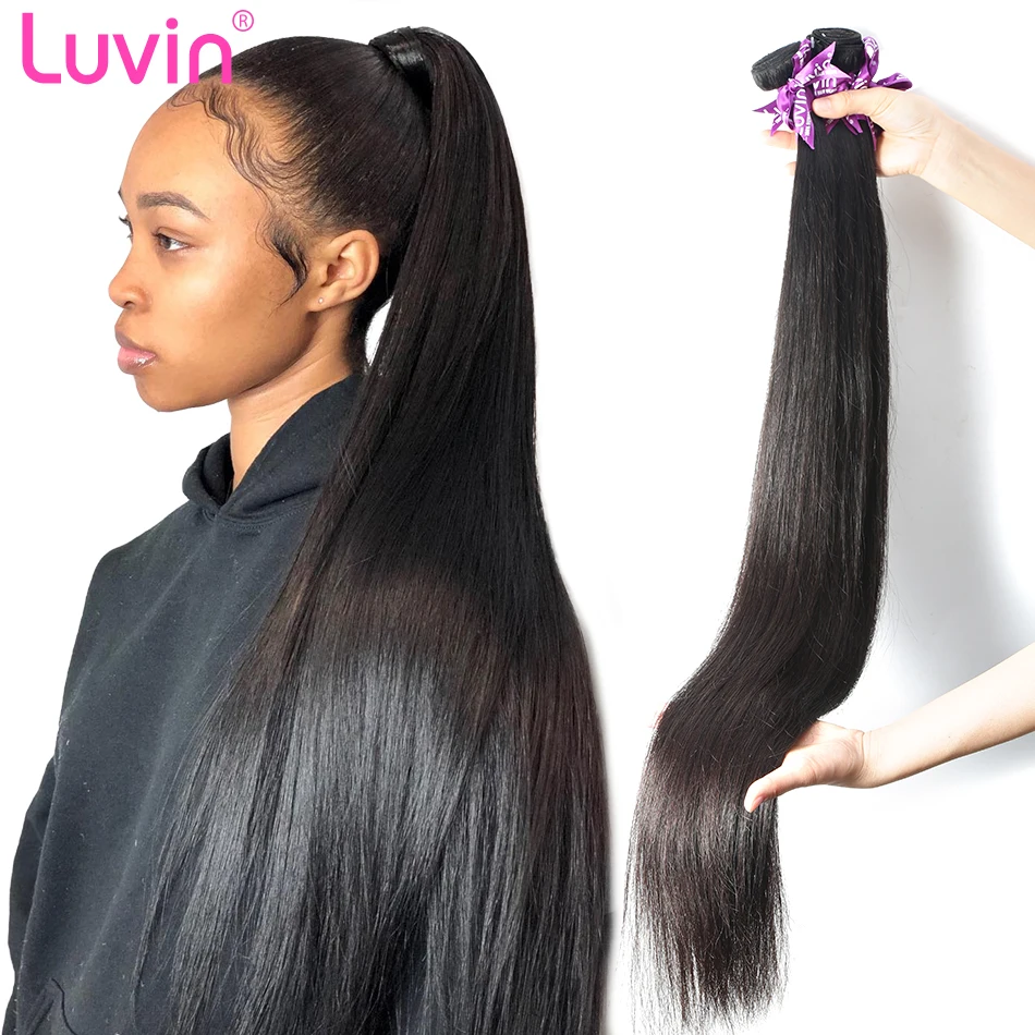 

Luvin 8- 28 30 32 34 40 Inch Brazilian Straight Remy Hair Weave Natural Color 1 3 4 Bundles Deal 100% Human Hair Double Drawn