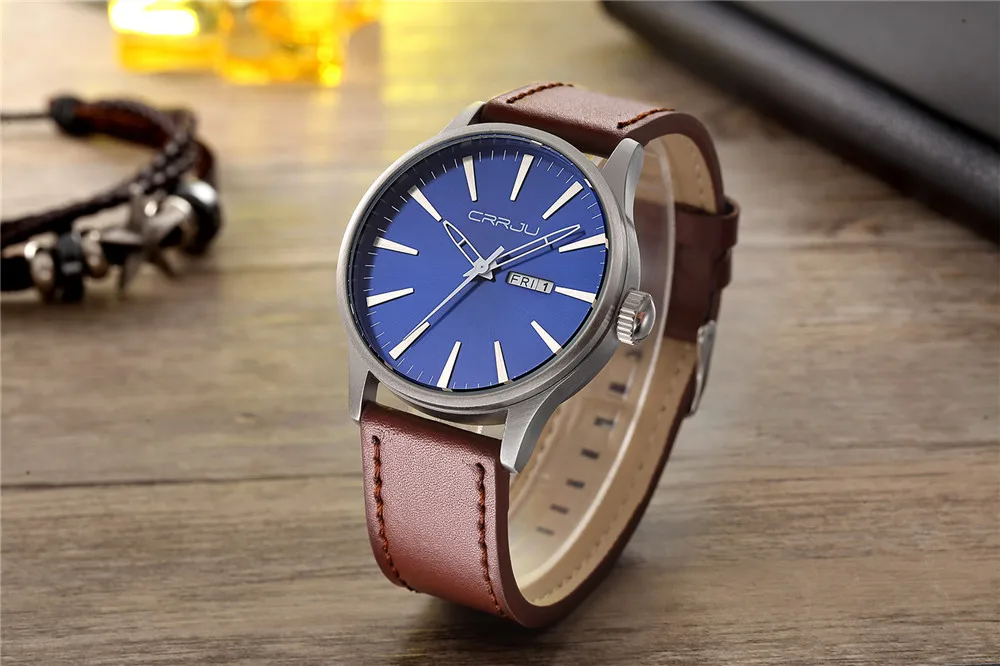  TOP CRRJU Luxury Brand Men's Quartz Date Casual Watch Men Army Military Sports Watches Male Leather