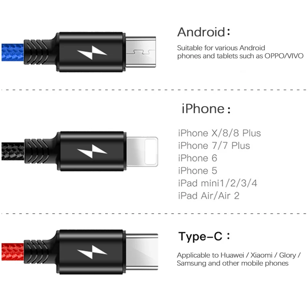 Rovtop 3 в 1 USB кабель удлинитель телефонный разъем зарядное устройство Шнур с Micro usb type C для сотового телефона планшета зарядный кабель Z2