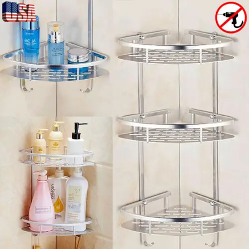 

Aluminum Bathroom Shower Caddy Shelf Corner Bath Wall Mount Rack Storage Holder Organizer