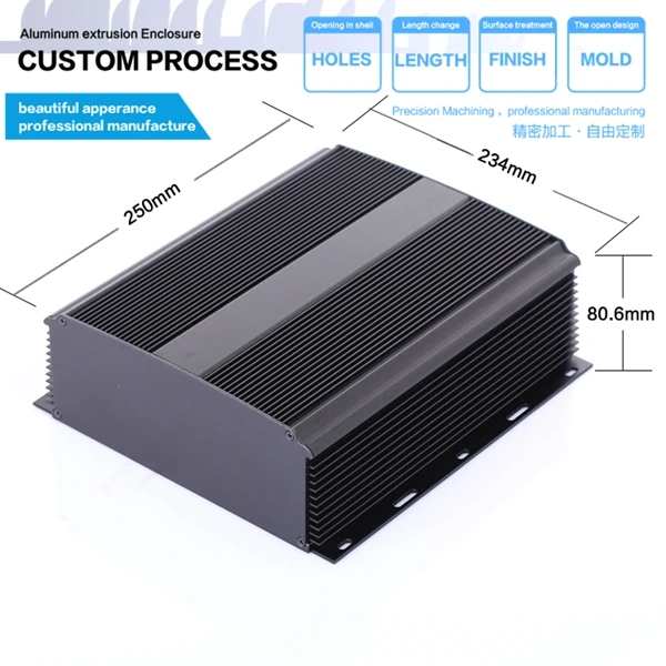 234 80 6 250mm WxH D anodized black heatsink aluminum enclosure case