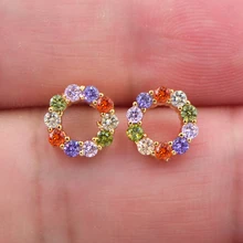 Модные женские серьги-гвоздики золотого цвета AAA+ кубический цирконий разных цветов CZ милые круглые серьги-гвоздики ювелирные изделия