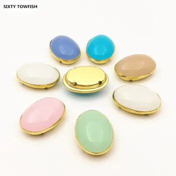 

50pcs/lot High Quality 10x14,13x18,25x18mm New Acrylic Opal Stone With Gold Claw Setting Oval Sew On Jewelry Beads N1002