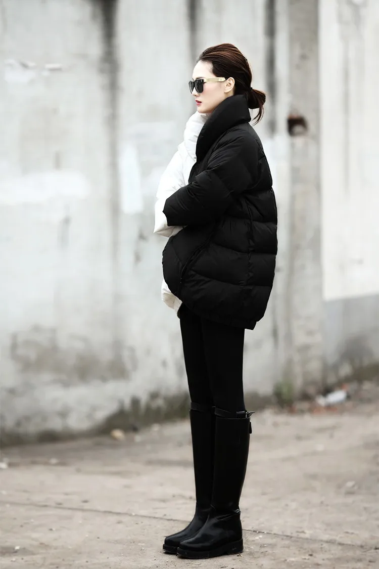 Зимнее женское пальто Новая Европейская мода неделя Подиум длинная секция черный и белый смешанные цвета беременных толстый теплый пуховик