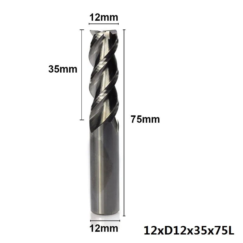 1 шт. 1-12 мм 3 флейты ЧПУ фрезерный станок бит Вольфрам Caibide спиральные концевые фрезы алюминиевые режущие концевые фрезы CNC - Длина режущей кромки: 12XD12X35X75L