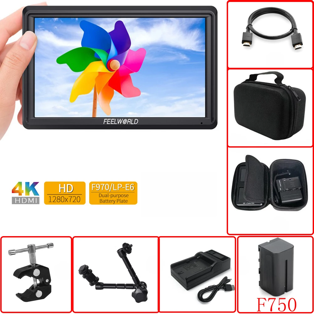 

FEELWORLD S55 4K Monitor 5.5 Inch IPS Camera Field DSLR Monitor Focus 1280x720 4K HDMI Input DC Output For Sony Nikon Canon DJI