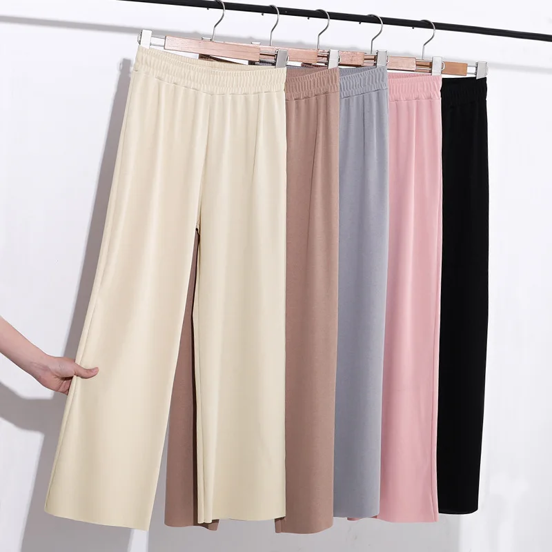 

Ice silk wide-legged women Long pants new straight tall waist loose women summer slacks narrow pant girl