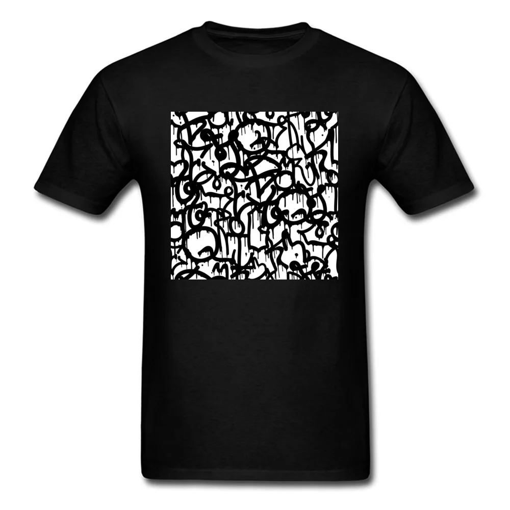 Funky Group Men Black T shirt Dark Spray Graffiti Pattern Print Cotton