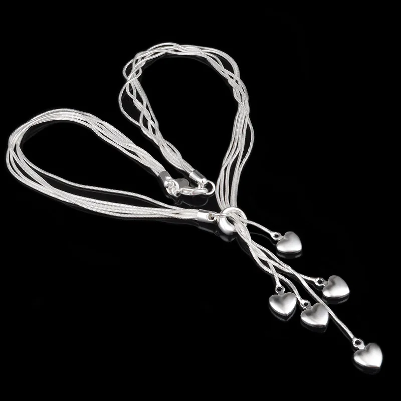 OMHXZJ, индивидуальные модные вечерние женские свадебные подарки для девушек, серебряное ожерелье с несколькими сердечками, 925 пробы, NC01