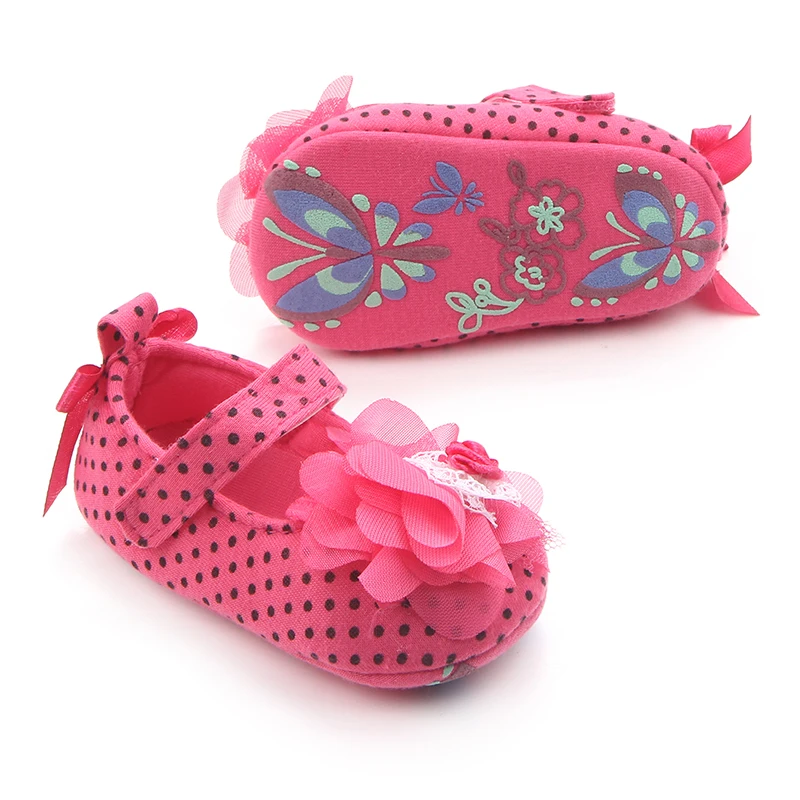 Красивые нарядные ботинки в горошек с бантом-бабочкой на мягкой подошве для маленьких девочек от 0 до 15 месяцев