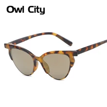 Сова город кошачий глаз солнцезащитные очки для женщин Ретро брендовые дизайнерские солнцезащитные очки полуоправа женские очки винтажные женские солнцезащитные очки UV400
