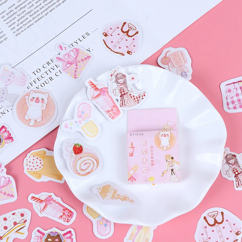 45pcs/box Sweet Girl DIY Diary Stickers Paper Labels Gifts Packaging Decor Stationery Stickers
