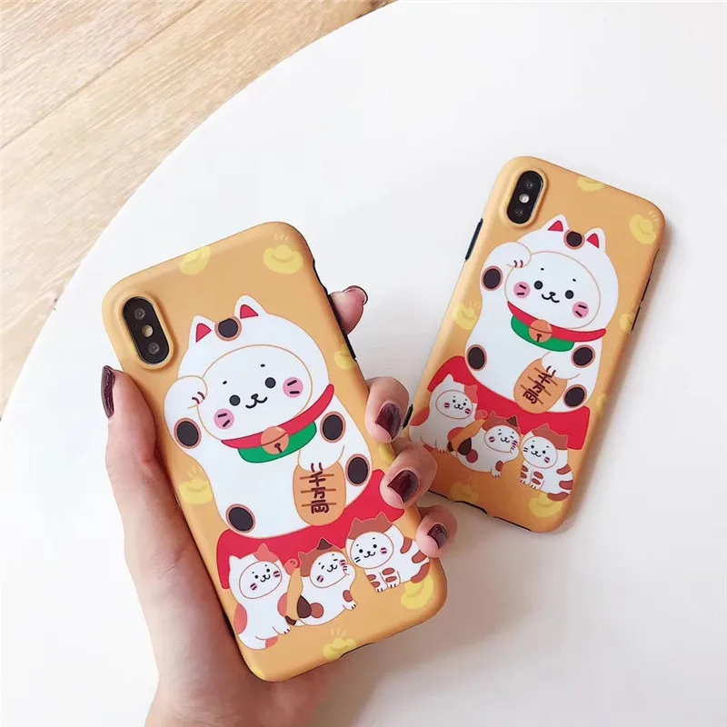 

for iphone XS Max X XR XS Cartoon lucky cat phone case for iphone 6 6s 7 8 plus Matte soft silicone cover