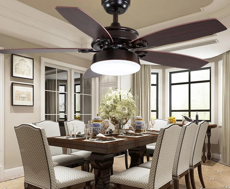 Us 197 95 37 Off Ceiling Fan Light With Remote Control Black White Ceiling Fan Indoor Five Wooden Blades Led Fan Light Ac110 220v In Ceiling Fans