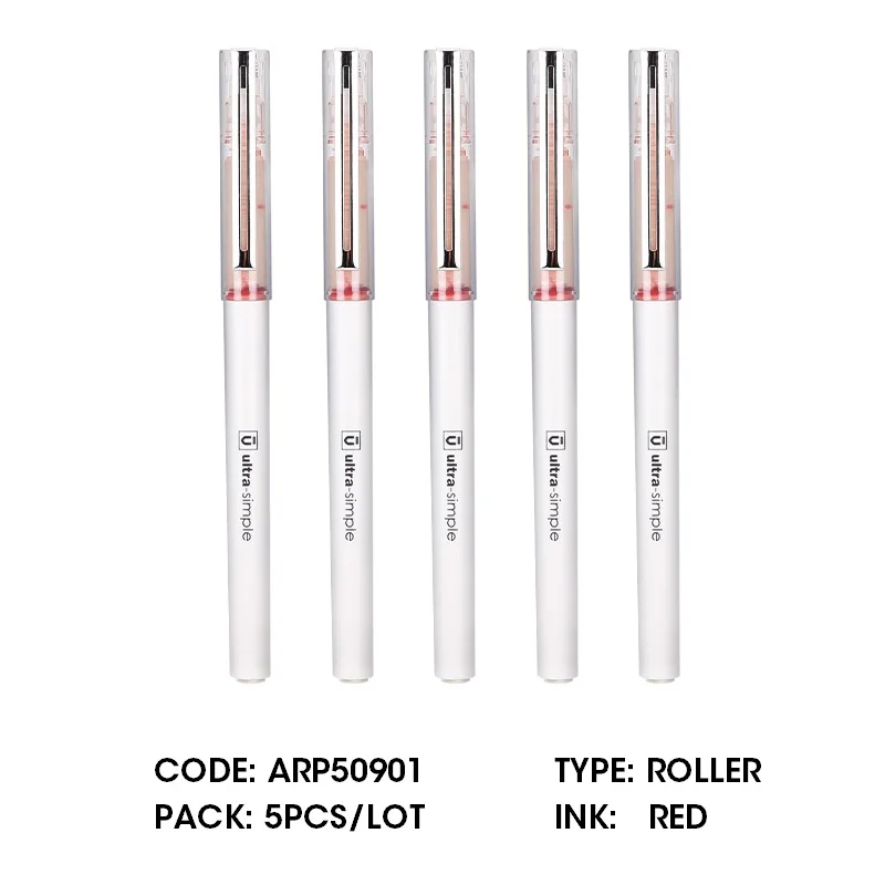 M& G быстросохнущие ручки-роллеры с жидкими чернилами, 0,5 мм сверхтонкие ручки-роллеры, черный синий красный, канцелярские принадлежности, школьные офисные принадлежности - Цвет: 5PCS RED INK