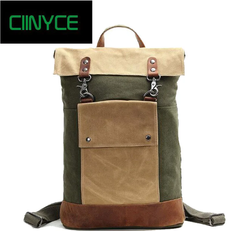

2018 Crazy Horsehide Cow Nature skin Canvas Vintage style Men's Large Capacity Travelling Bag Back Packs School Laptop Backpack