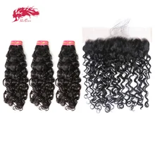 Ali Queen Hair Brazilian Virgin Hair Water Wave Pre Plucked Lace Frontal Closure With Bundle 3 Bundles Human Hair With Frontal
