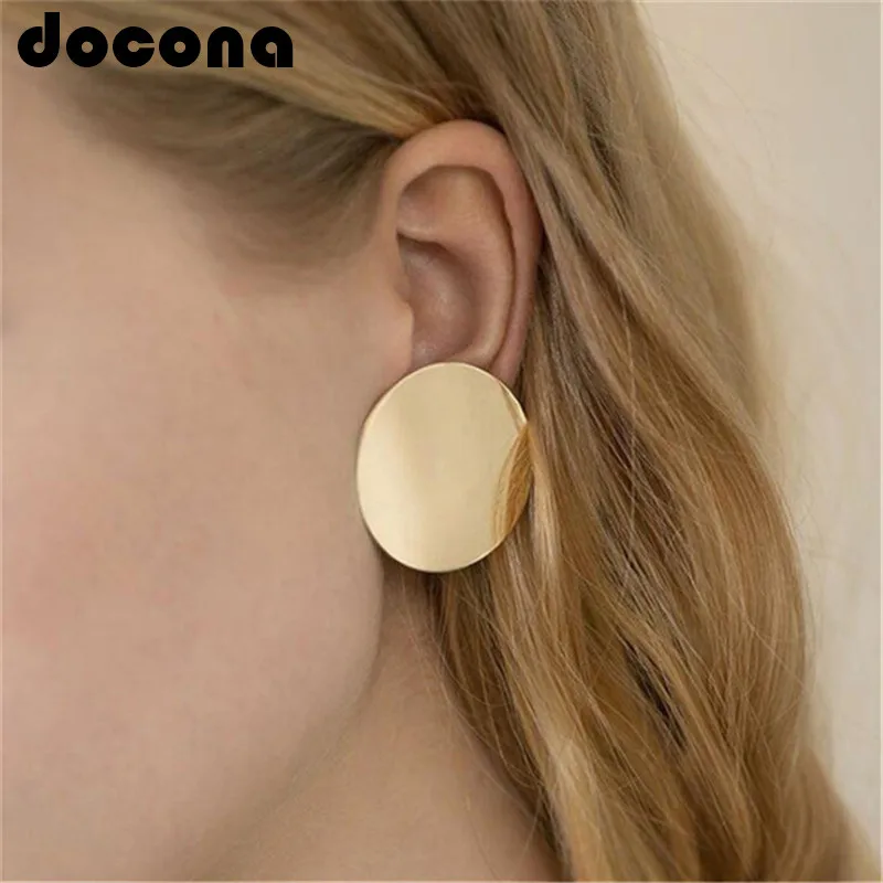 

docona Gold Color Circle Sequin Stud Earring for Women Punk Round Studs Earrings Piercing Earring Trendy Jewelry Brincos 4977
